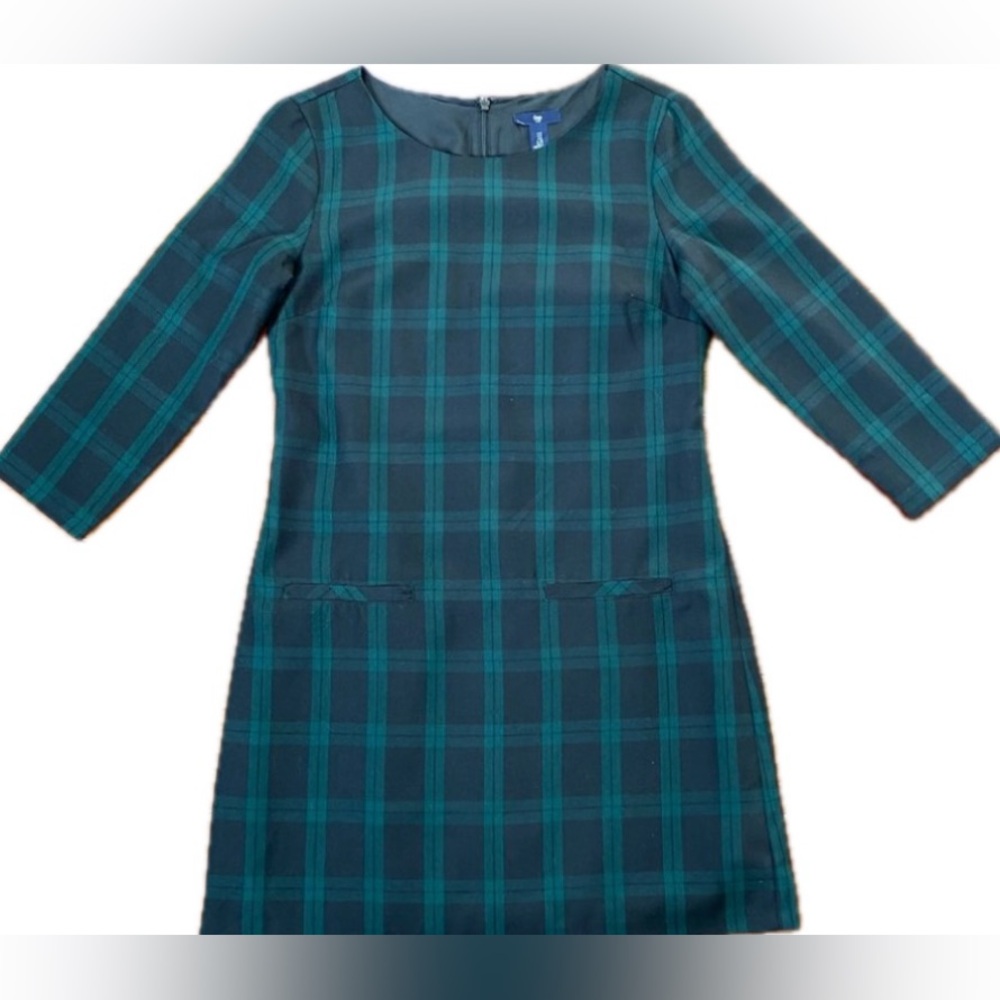 Gap Mod Moss Green & Navy Plaid Shift Dress Size 4